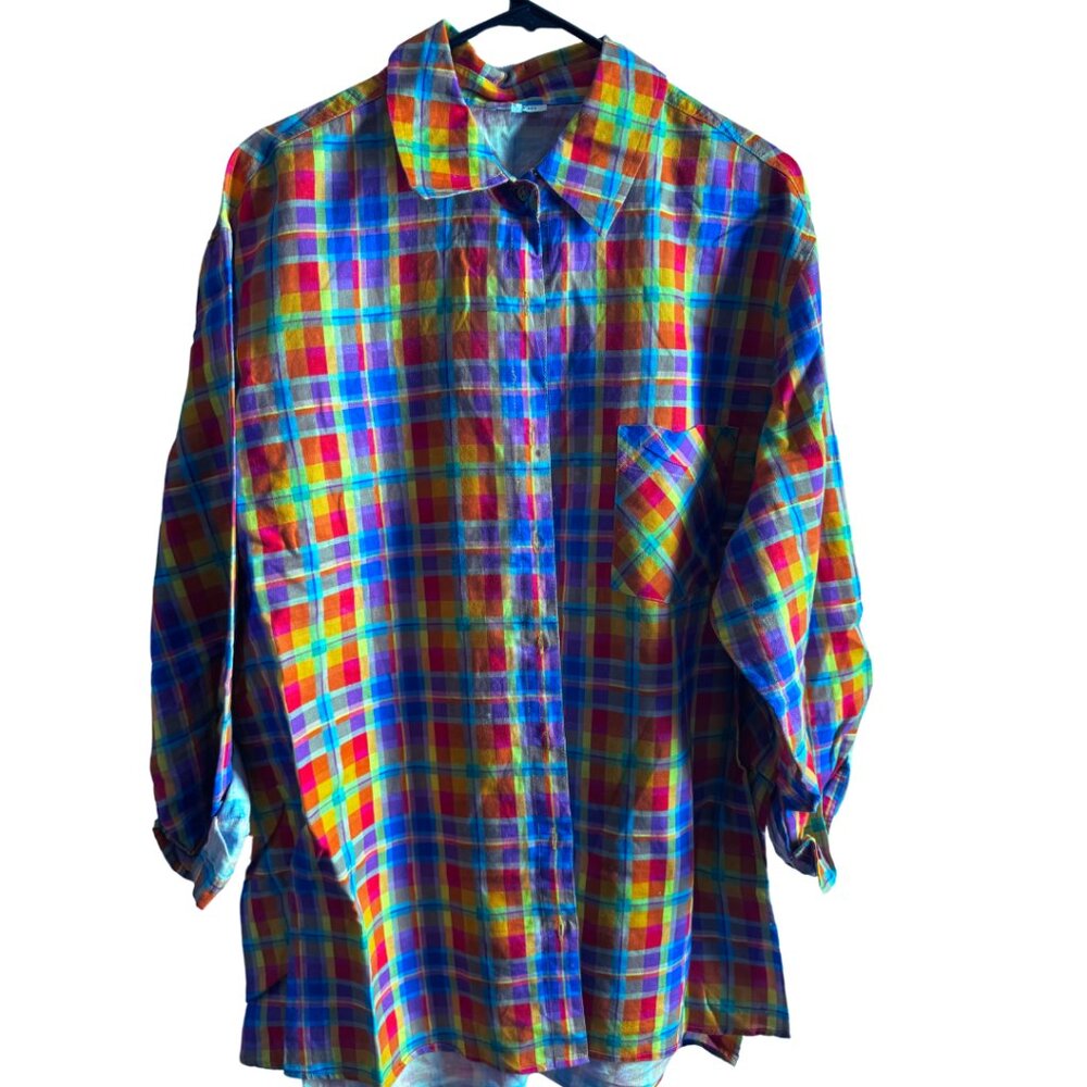 We Wore What Multi Colored Plaid Dad Shirt Size XL